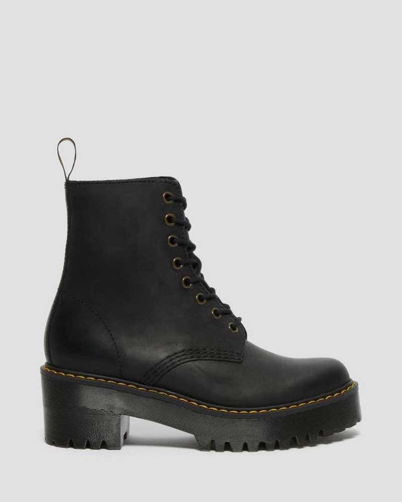 Black Dr. Martens Shriver Hi Wyoming Leather Heeled Boots | EAJTL9382