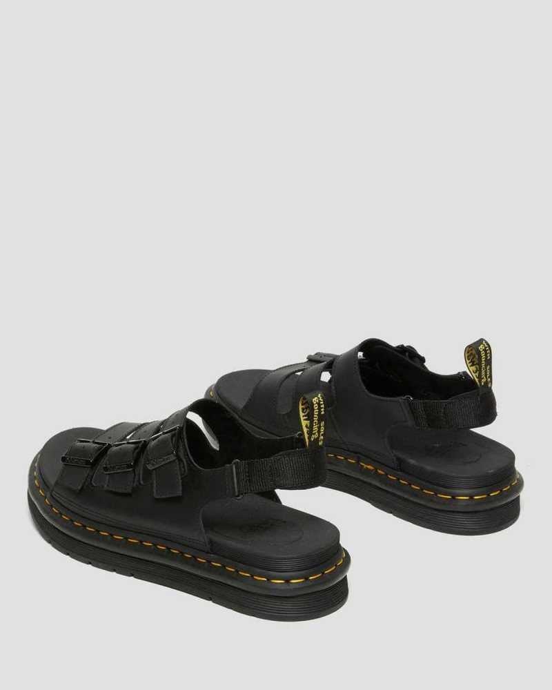 Black Dr. Martens Soloman Leather Strap Sandals | AGIRF6519