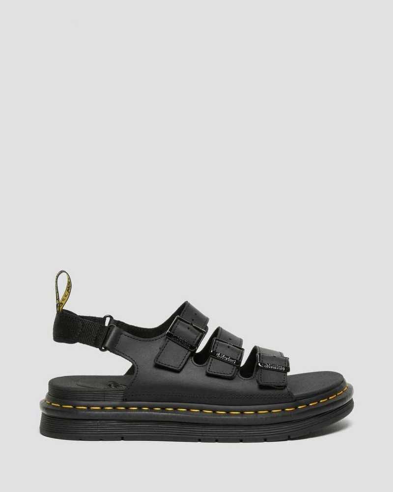 Black Dr. Martens Soloman Leather Strap Sandals | AGIRF6519