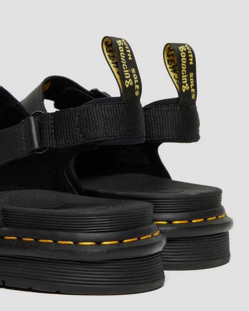 Black Dr. Martens Soloman Leather Strap Sandals | AGIRF6519