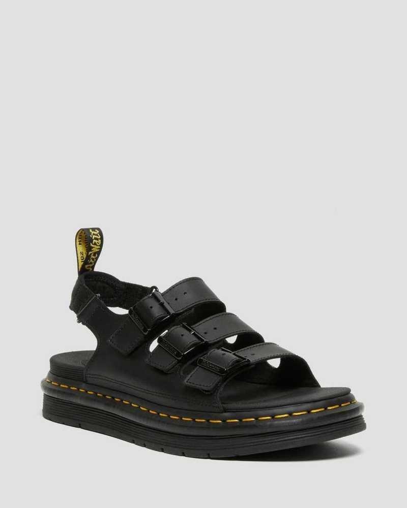 Black Dr. Martens Soloman Leather Strap Sandals | AGIRF6519