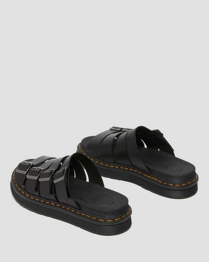 Black Dr. Martens Tate Leather Slide Sandals | TSIDA9753