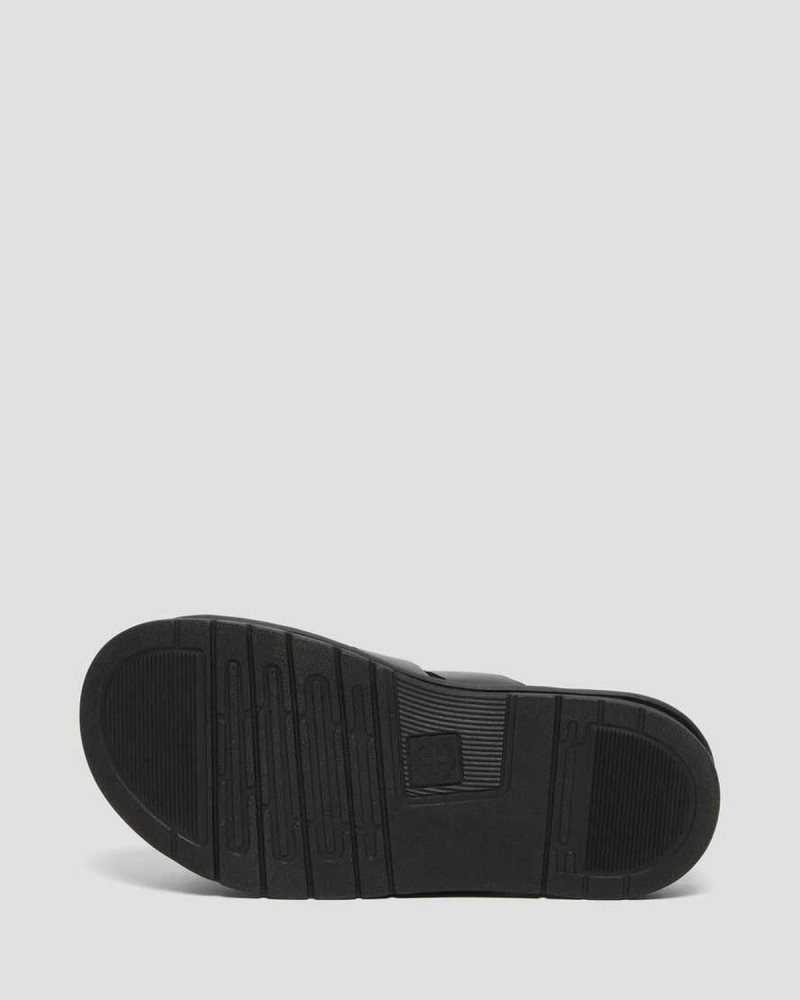 Black Dr. Martens Tate Leather Slide Sandals | TSIDA9753