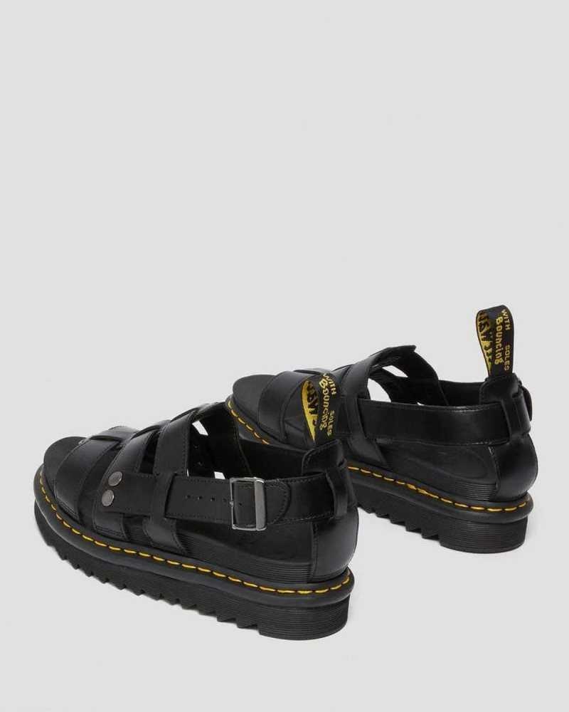 Black Dr. Martens Terry Leather Strap Sandals | LJBUQ5908