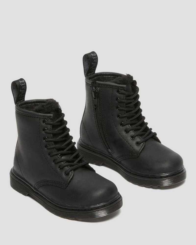 Black Dr. Martens Toddler 1460 Faux Fur Lined Boots | BXTOH8149