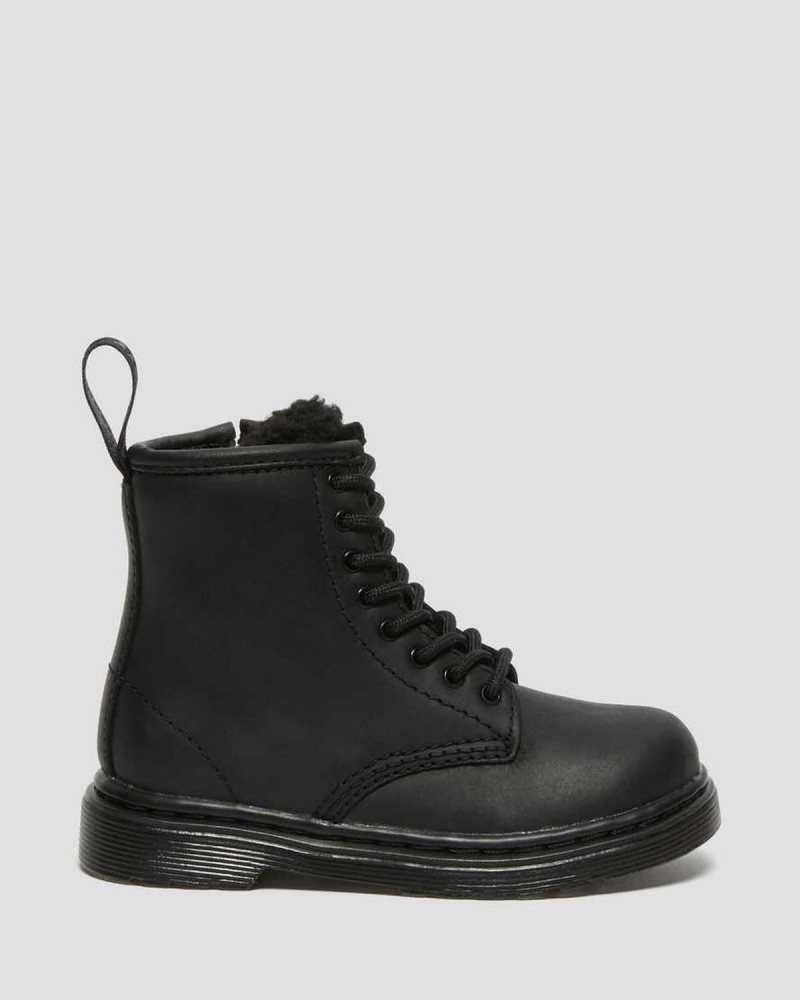 Black Dr. Martens Toddler 1460 Faux Fur Lined Boots | BXTOH8149