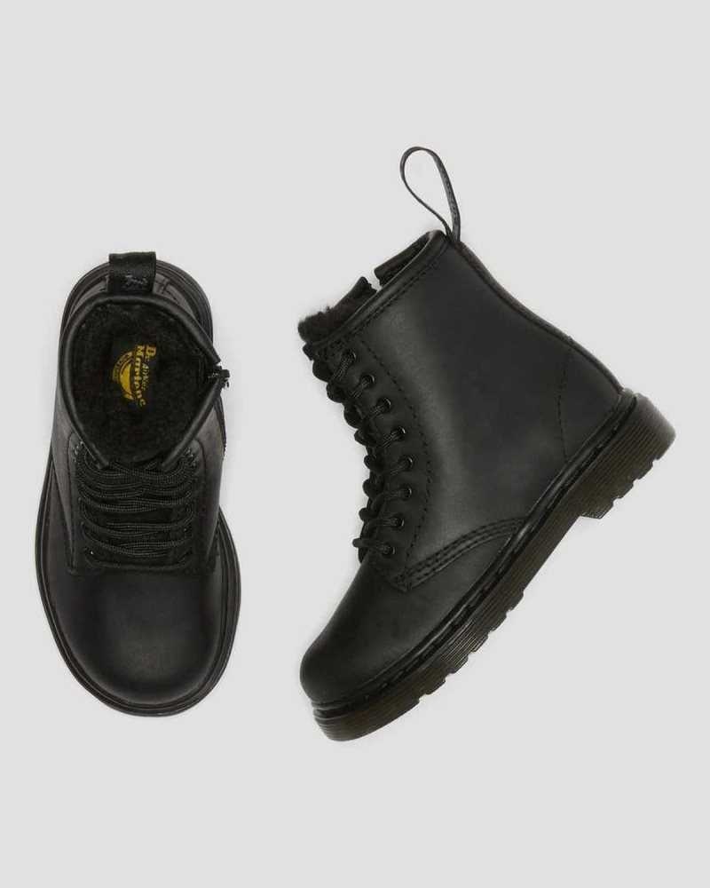 Black Dr. Martens Toddler 1460 Faux Fur Lined Boots | BXTOH8149