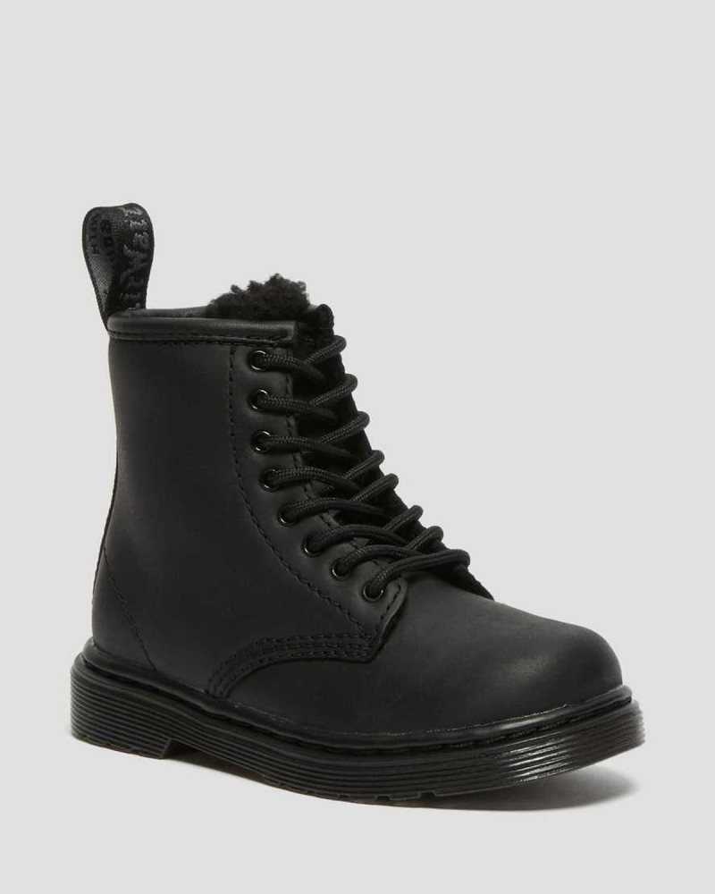 Black Dr. Martens Toddler 1460 Faux Fur Lined Boots | BXTOH8149