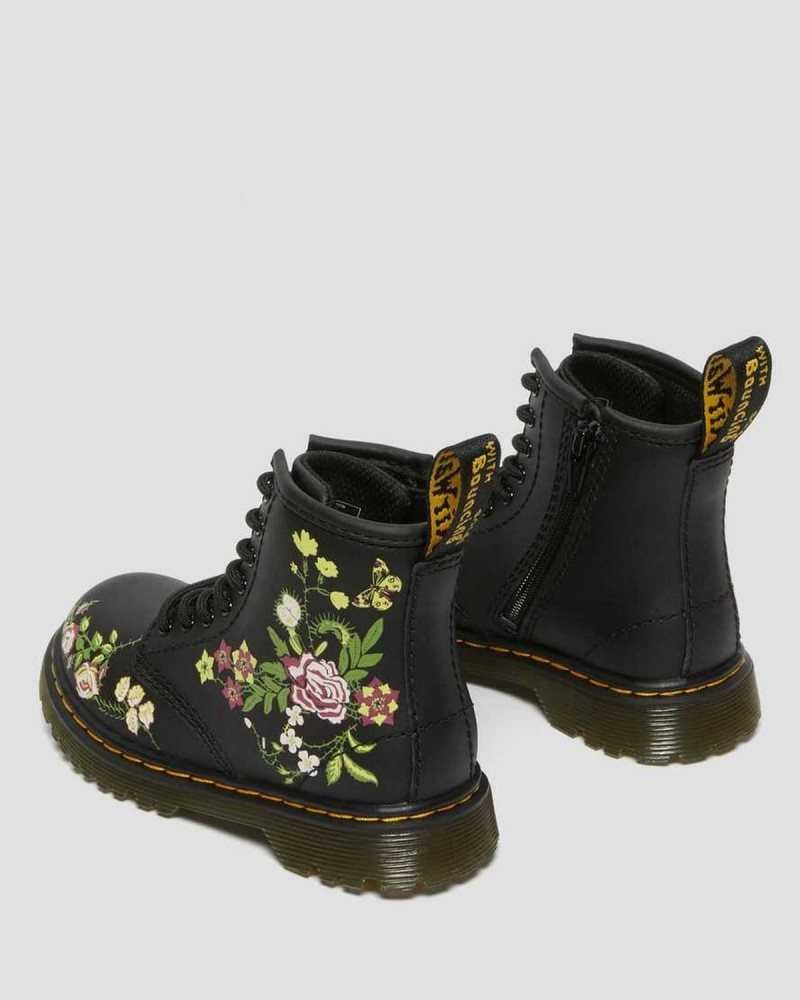 Black Dr. Martens Toddler 1460 Floral Leather Lace Up Boots | FYKAO1245