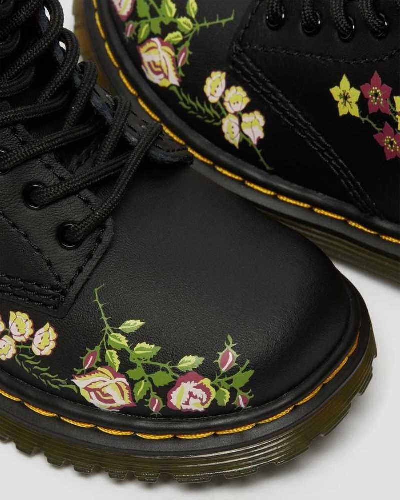 Black Dr. Martens Toddler 1460 Floral Leather Lace Up Boots | FYKAO1245