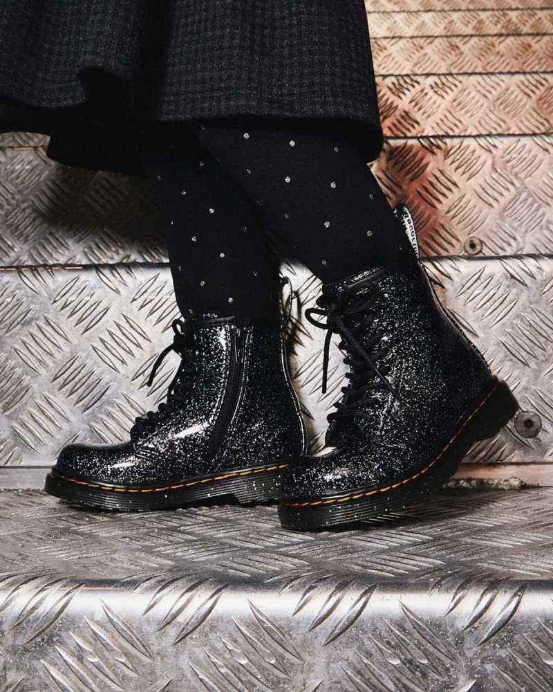 Black Dr. Martens Toddler 1460 Glitter Lace Up Boots | ZEAKG3741