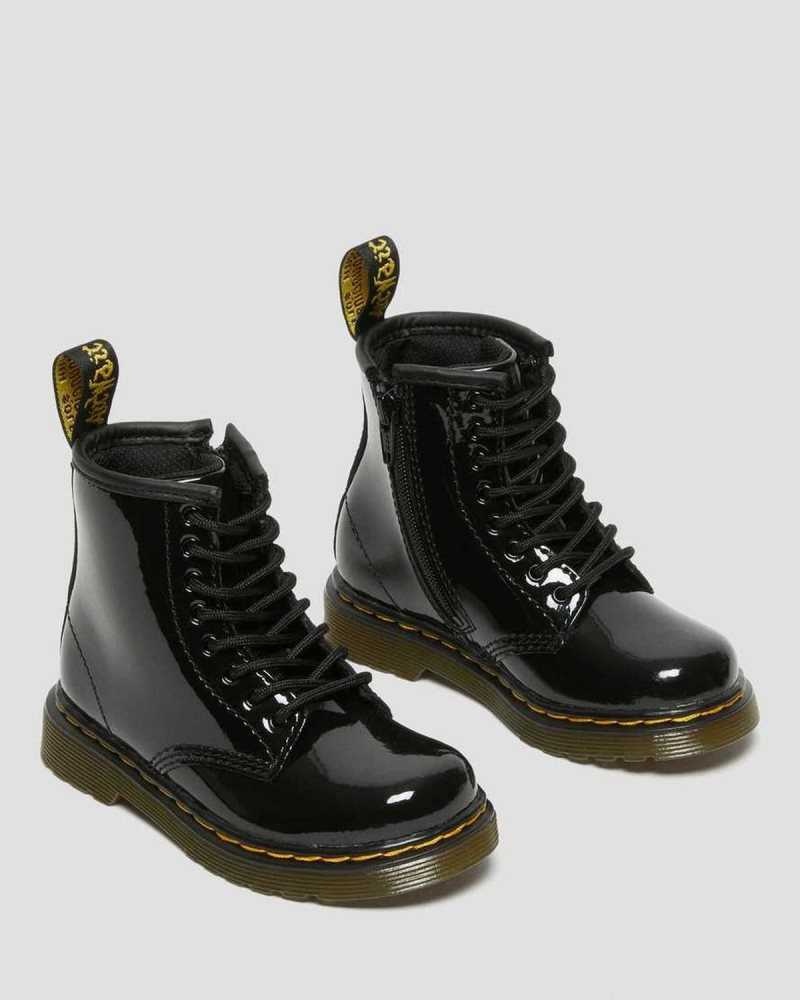 Black Dr. Martens Toddler 1460 Patent Leather Lace Up Boots | MKZLQ7934