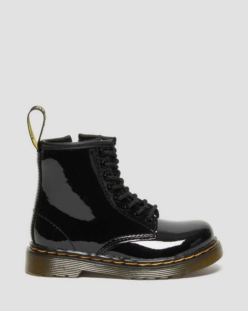 Black Dr. Martens Toddler 1460 Patent Leather Lace Up Boots | MKZLQ7934