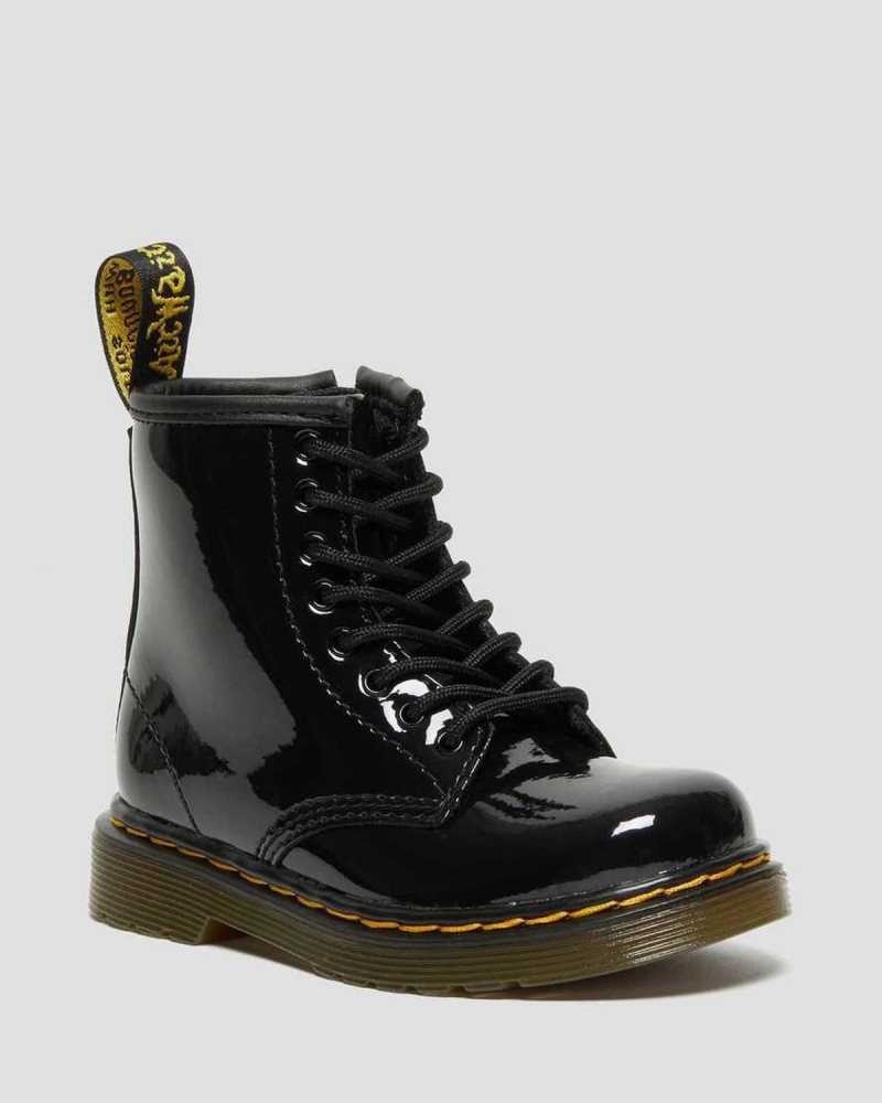 Black Dr. Martens Toddler 1460 Patent Leather Lace Up Boots | MKZLQ7934