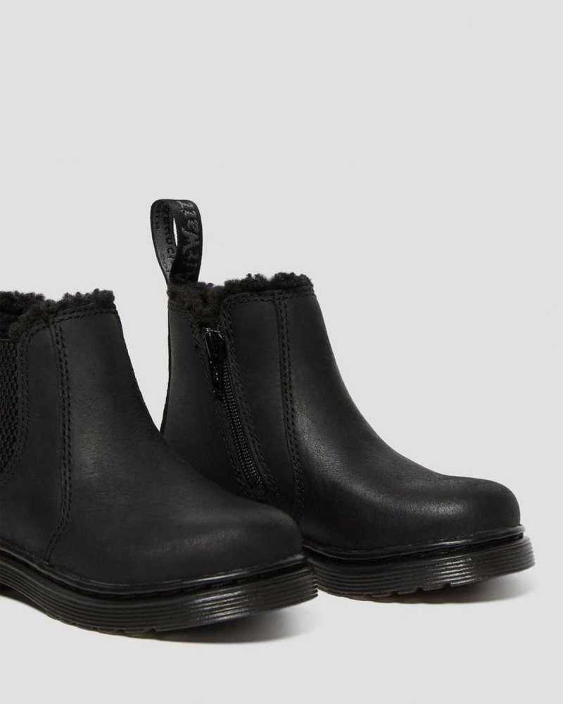 Black Dr. Martens Toddler 2976 Faux Fur Lined Chelsea Boots | WULBN7895