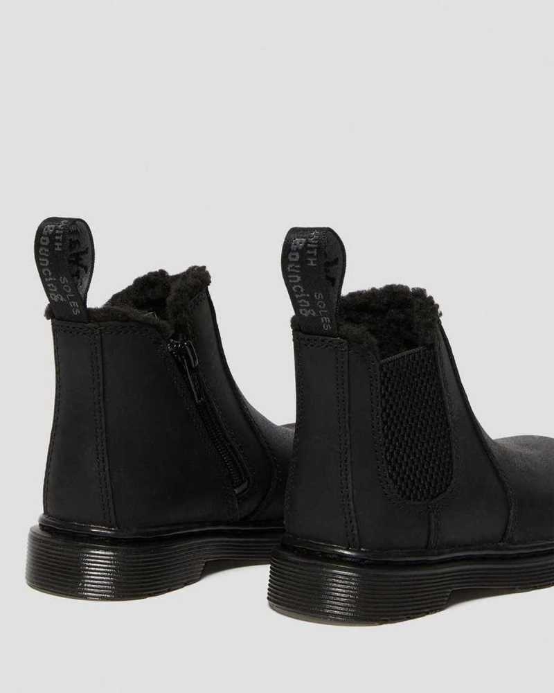 Black Dr. Martens Toddler 2976 Faux Fur Lined Chelsea Boots | WULBN7895