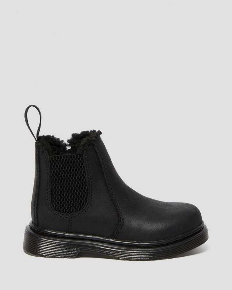 Black Dr. Martens Toddler 2976 Faux Fur Lined Chelsea Boots | WULBN7895