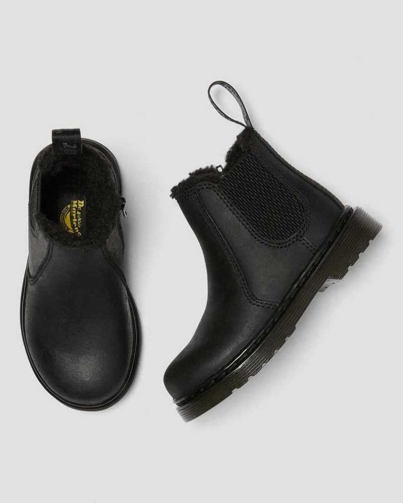 Black Dr. Martens Toddler 2976 Faux Fur Lined Chelsea Boots | WULBN7895