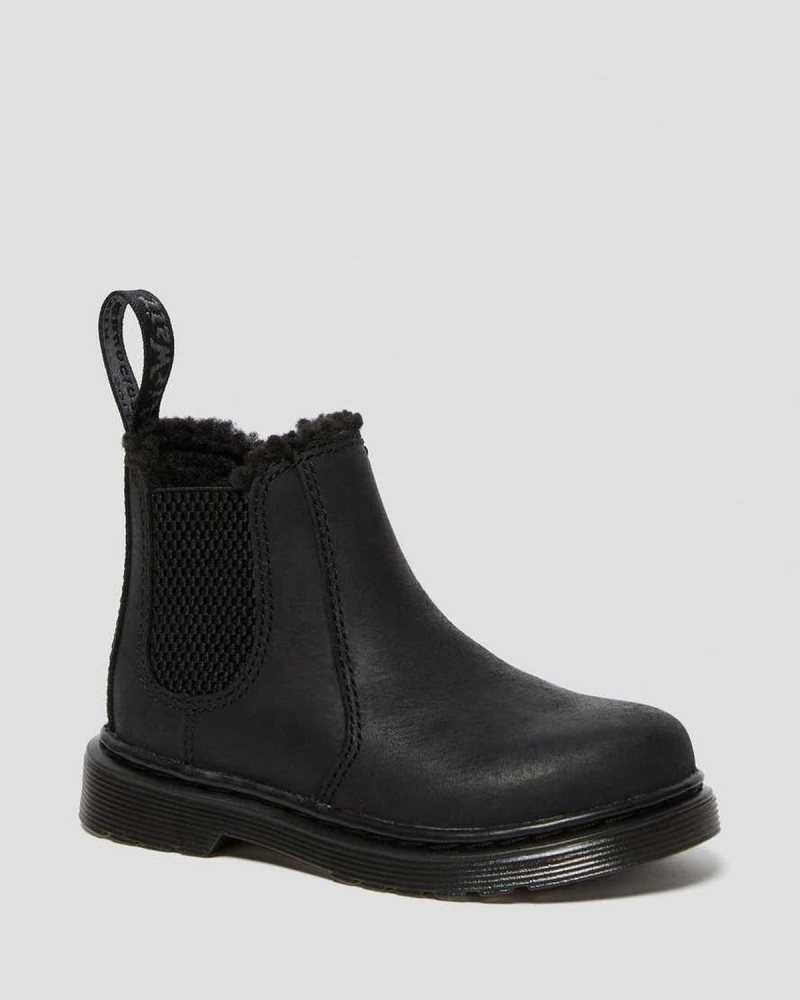 Black Dr. Martens Toddler 2976 Faux Fur Lined Chelsea Boots | WULBN7895