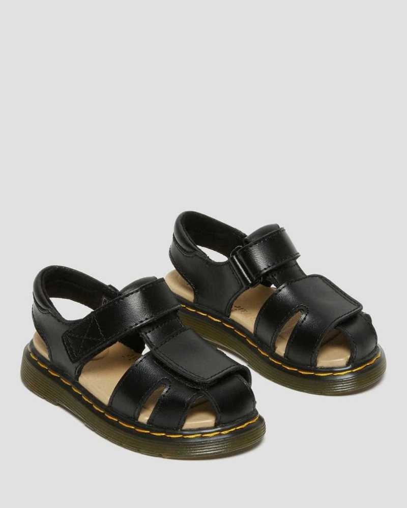 Black Dr. Martens Toddler Moby II Leather Velcro Sandals | YFUZW7543