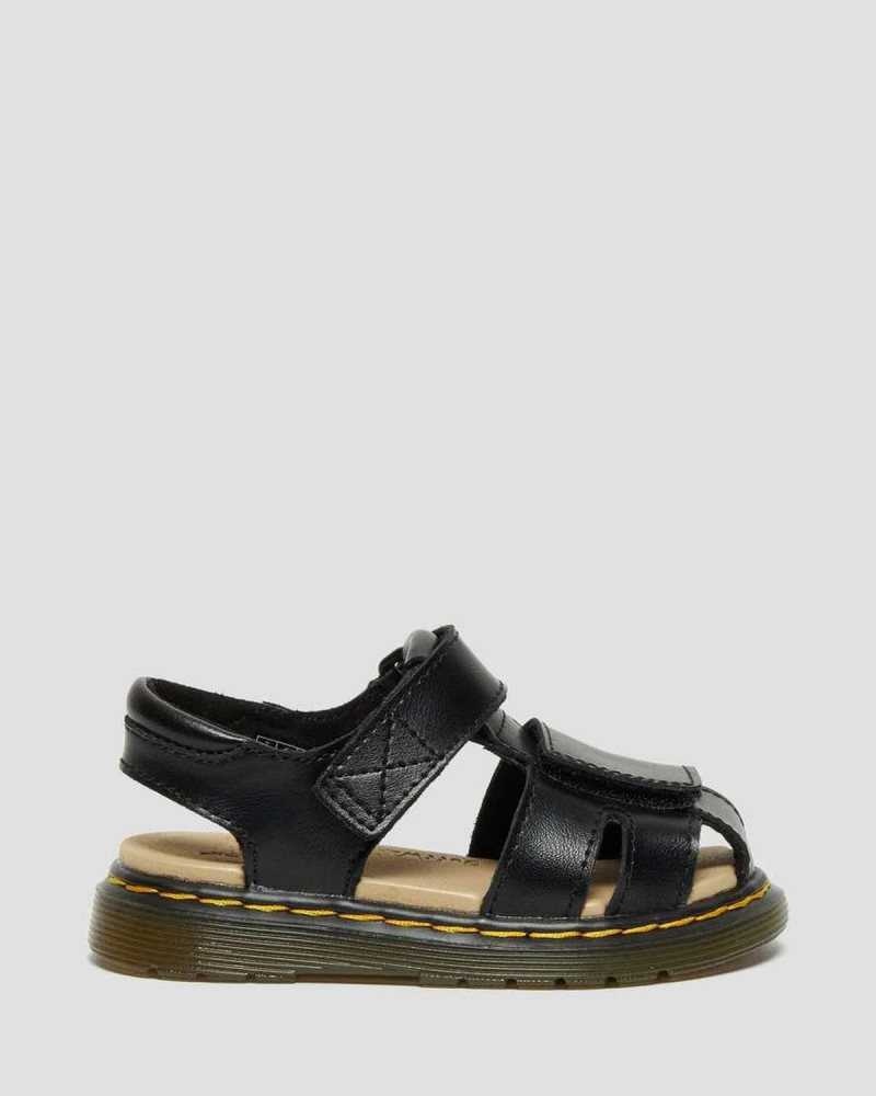 Black Dr. Martens Toddler Moby II Leather Velcro Sandals | YFUZW7543