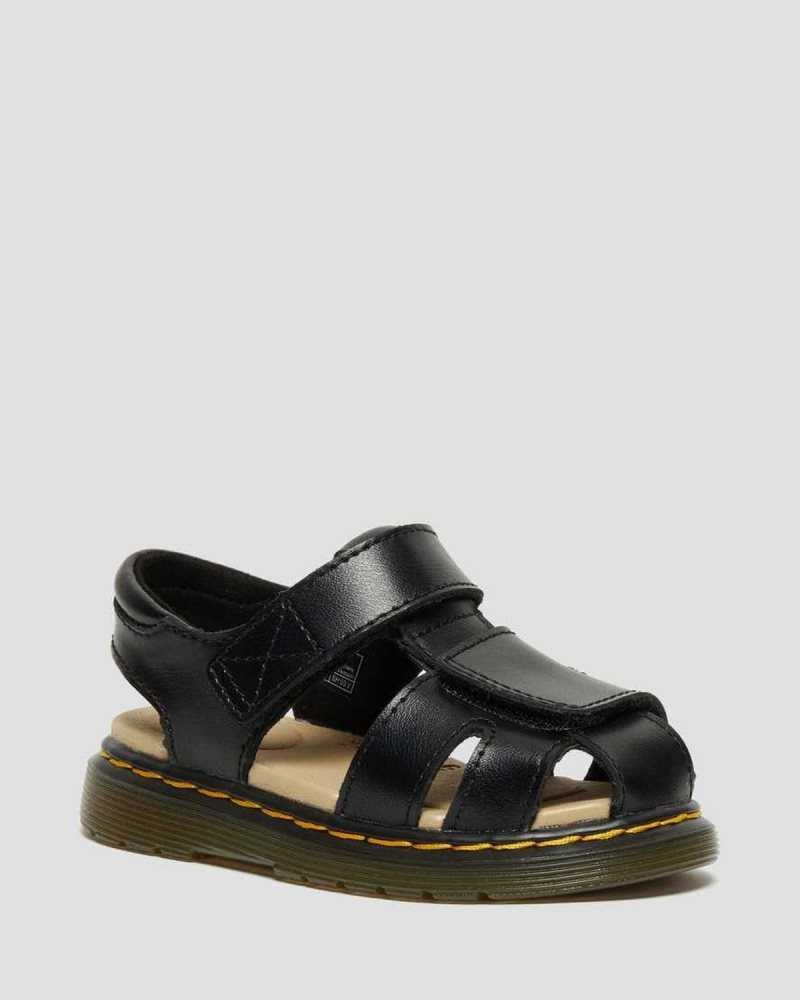 Black Dr. Martens Toddler Moby II Leather Velcro Sandals | YFUZW7543