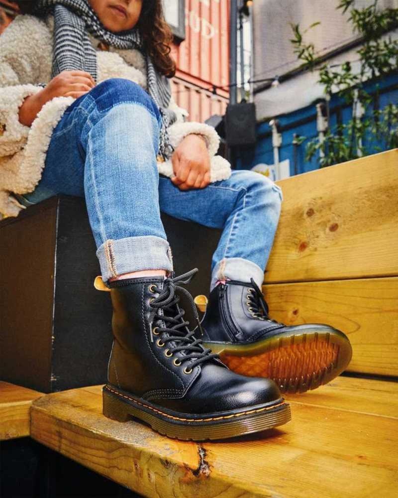 Black Dr. Martens Vegan Junior 1460 Lace Up Boots | CEKVW8219