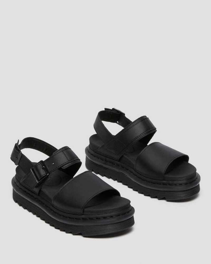 Black Dr. Martens Voss Leather Strap Sandals | SNQUI9046