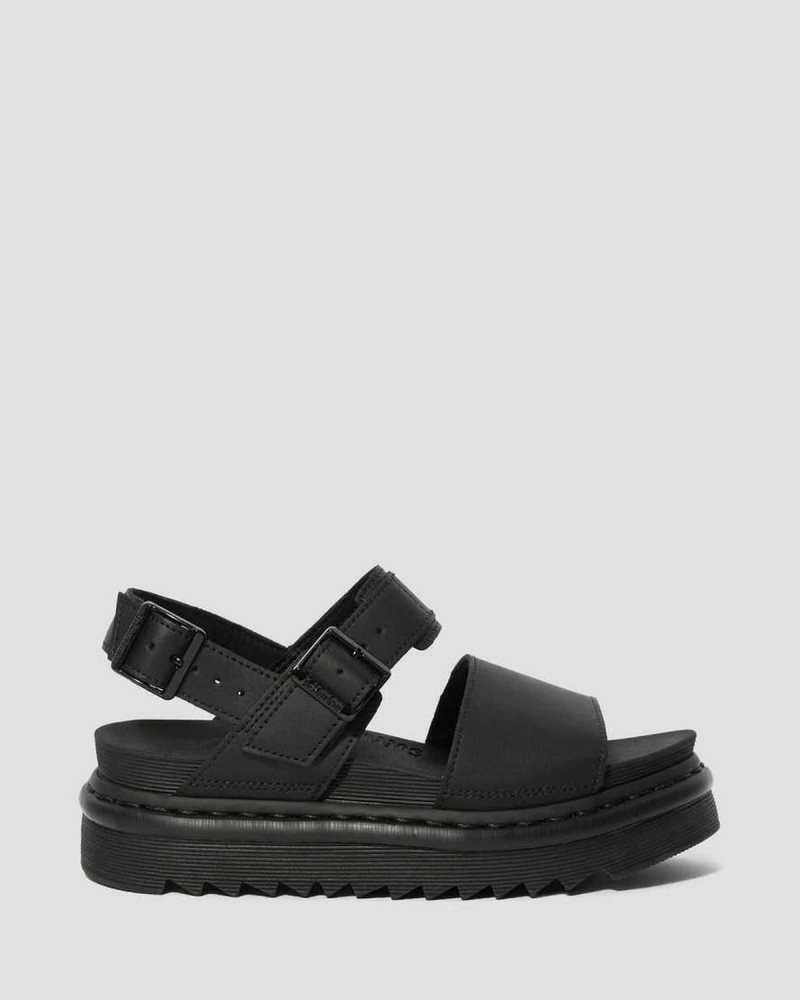 Black Dr. Martens Voss Leather Strap Sandals | SNQUI9046