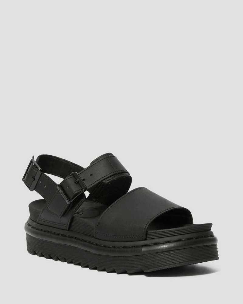 Black Dr. Martens Voss Leather Strap Sandals | SNQUI9046