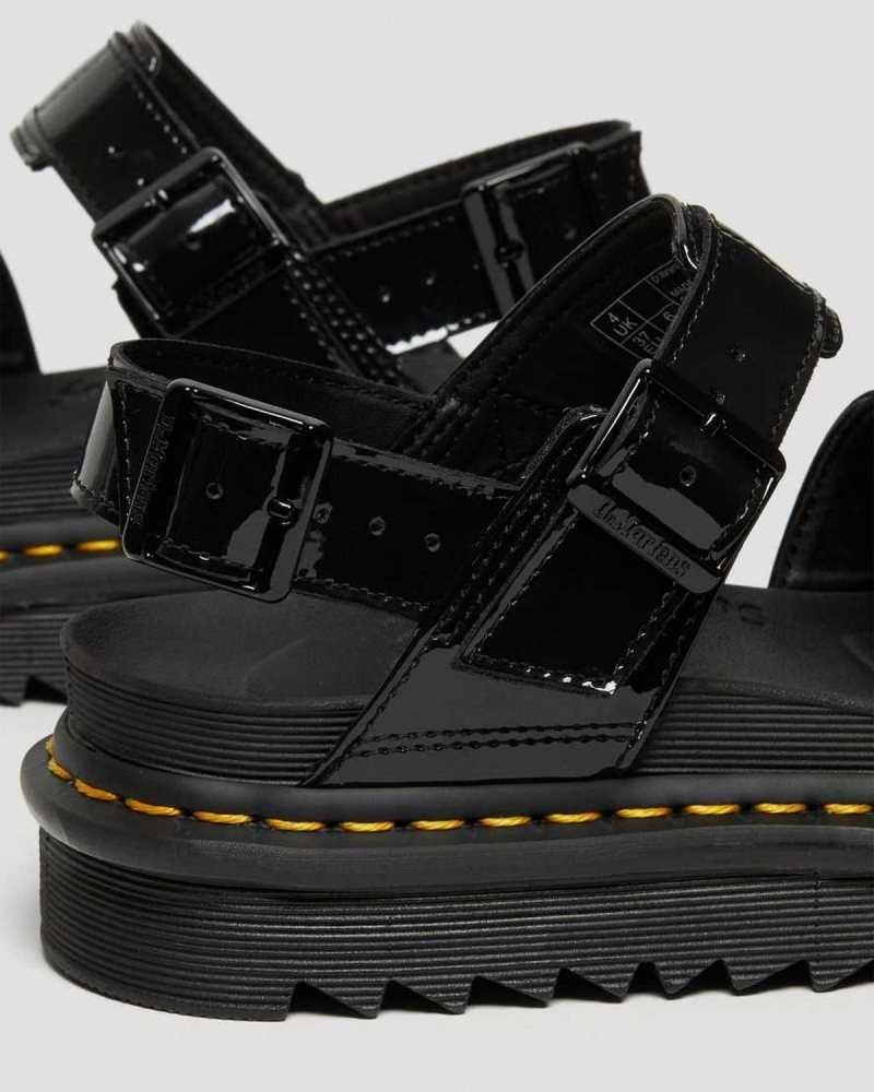 Black Dr. Martens Voss Patent Leather Strap Sandals | GIZSX3769