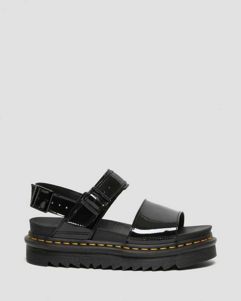 Black Dr. Martens Voss Patent Leather Strap Sandals | GIZSX3769