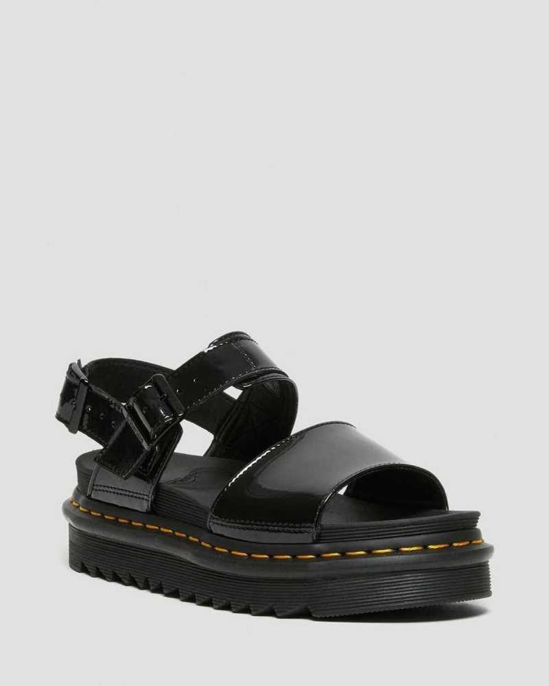 Black Dr. Martens Voss Patent Leather Strap Sandals | GIZSX3769