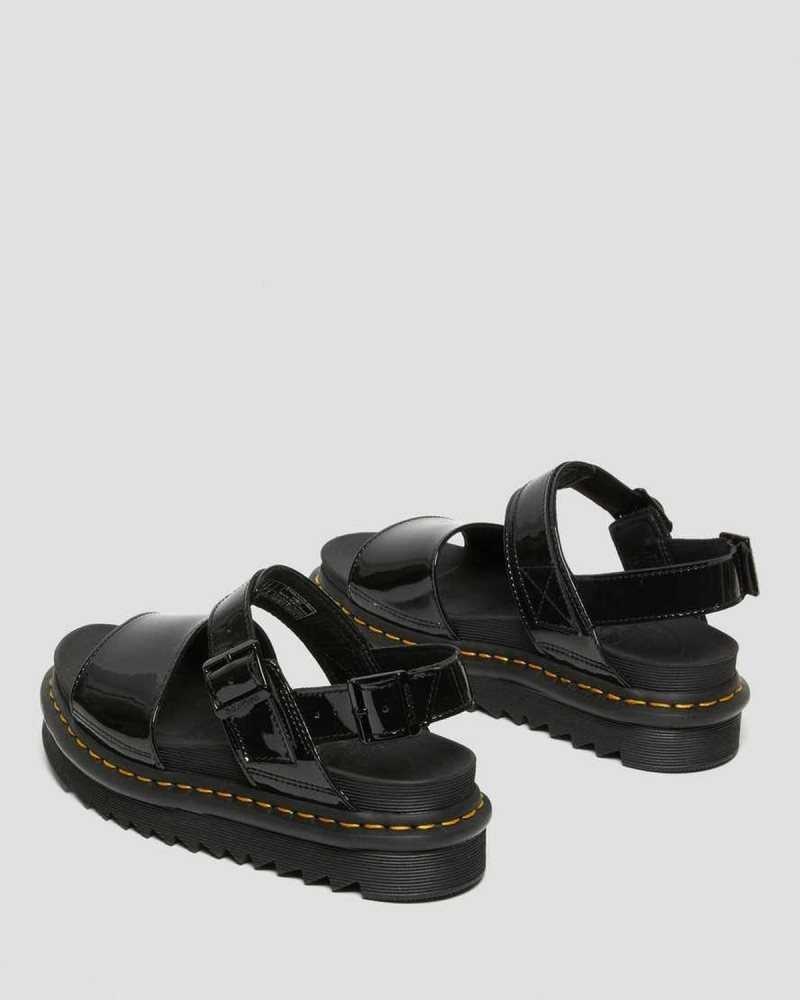 Black Dr. Martens Voss Patent Leather Strap Sandals | SGANV4698