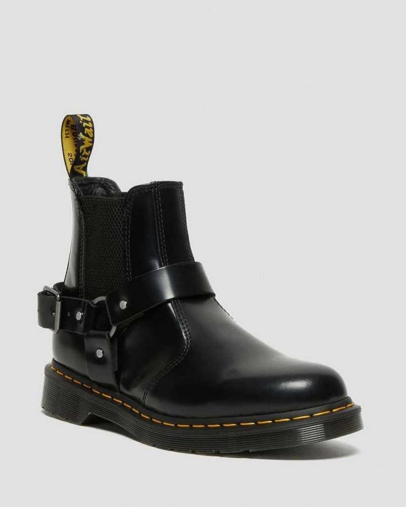 Black Dr. Martens Wincox Smooth Leather Buckle Boots | IJFYO8067