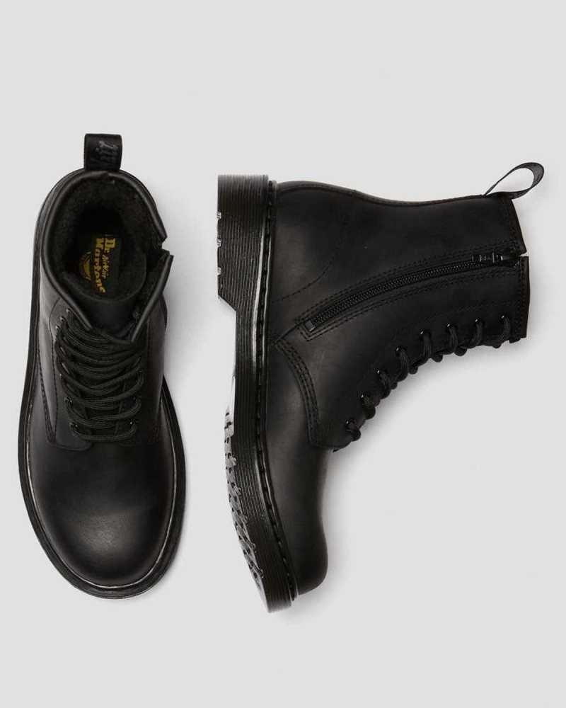 Black Dr. Martens Youth 1460 Faux Fur Lined Boots | CFKEH1407