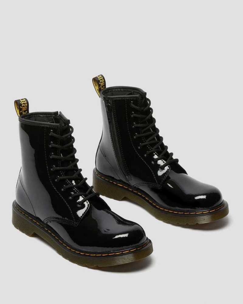 Black Dr. Martens Youth 1460 Patent Leather Lace Up Boots | WROBJ8594