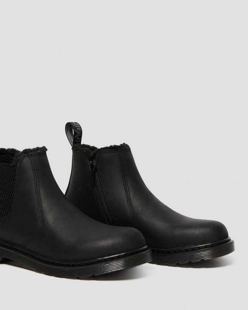 Black Dr. Martens Youth 2976 Faux Fur Lined Chelsea Boots | OTSLF8374