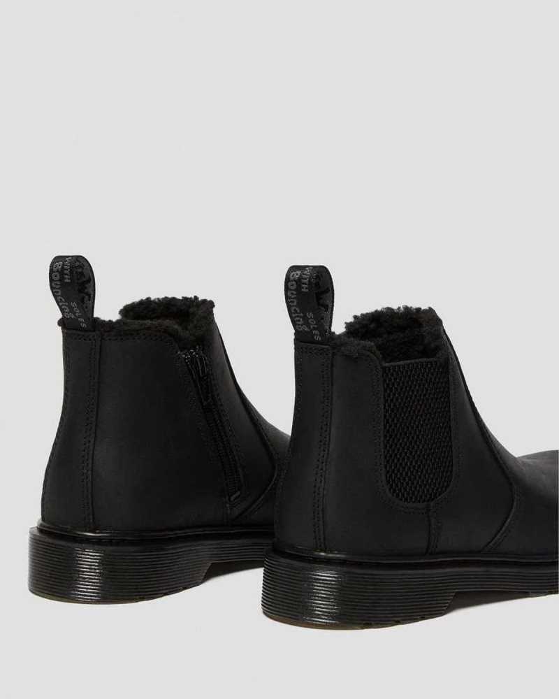 Black Dr. Martens Youth 2976 Faux Fur Lined Chelsea Boots | OTSLF8374