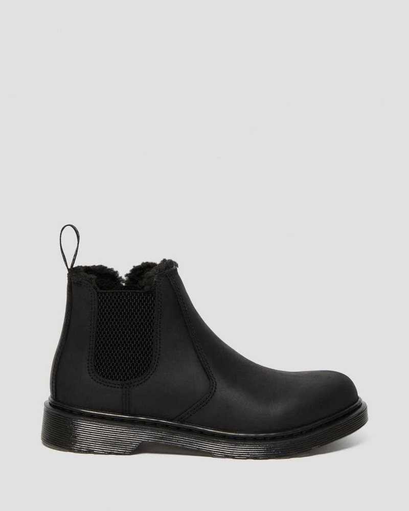 Black Dr. Martens Youth 2976 Faux Fur Lined Chelsea Boots | OTSLF8374