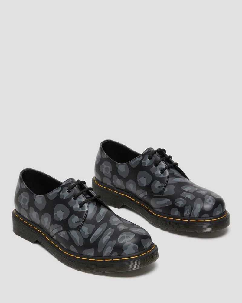 Black Leopard Dr. Martens 1461 Distorted Leopard Print Oxford Shoes | XMTVO9127