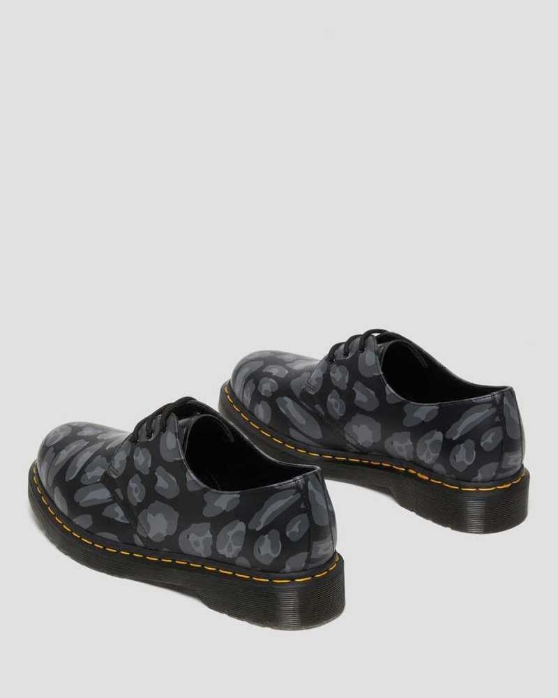 Black Leopard Dr. Martens 1461 Distorted Leopard Print Oxford Shoes | XMTVO9127