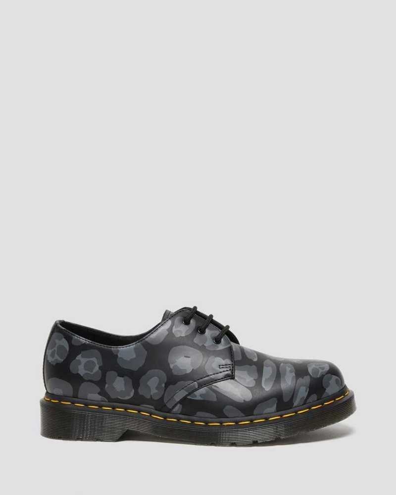 Black Leopard Dr. Martens 1461 Distorted Leopard Print Oxford Shoes | XMTVO9127