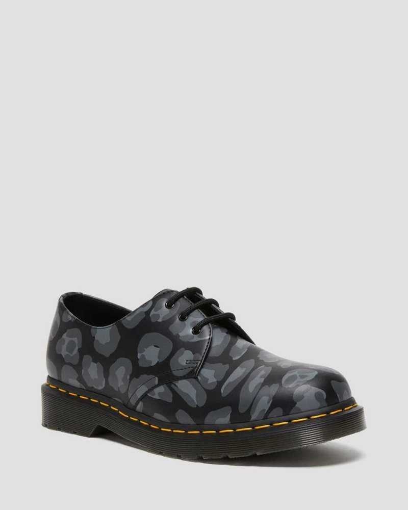 Black Leopard Dr. Martens 1461 Distorted Leopard Print Oxford Shoes | XMTVO9127