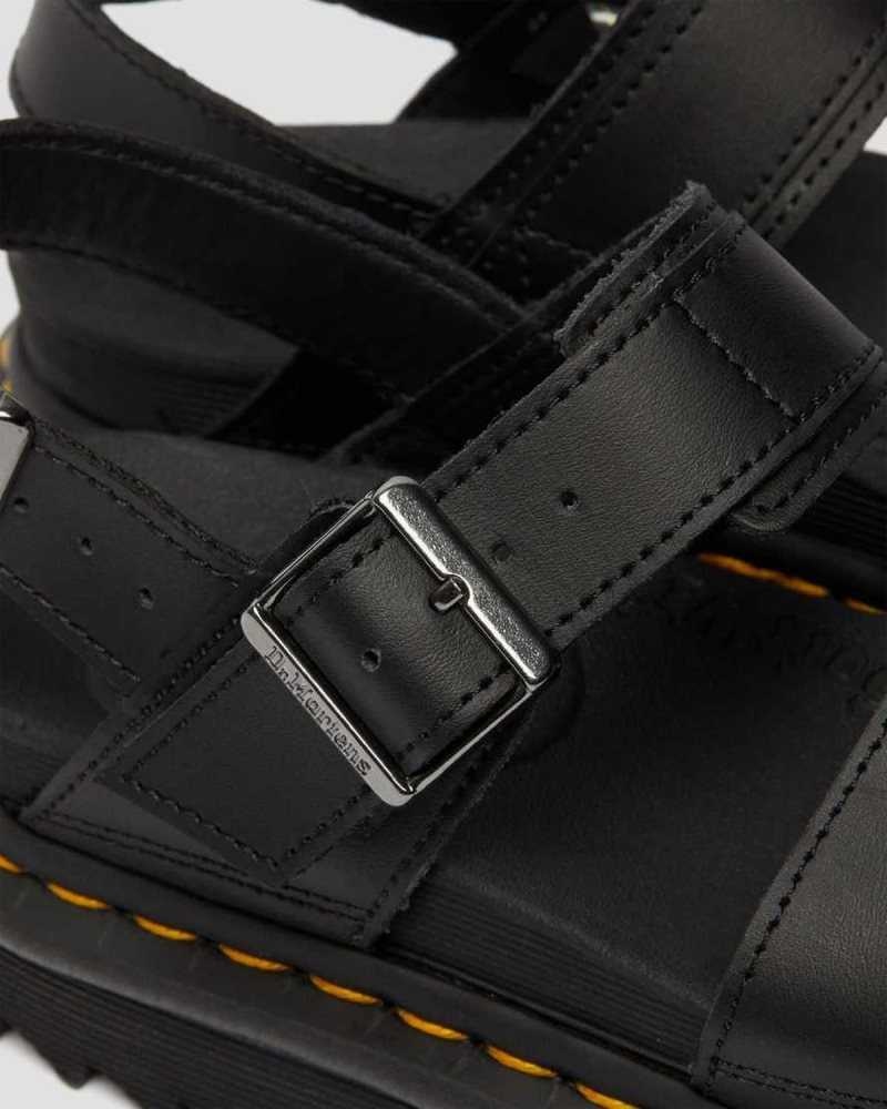 Black / Black Dr. Martens Voss Leather Strap Sandals | GPQNW6285