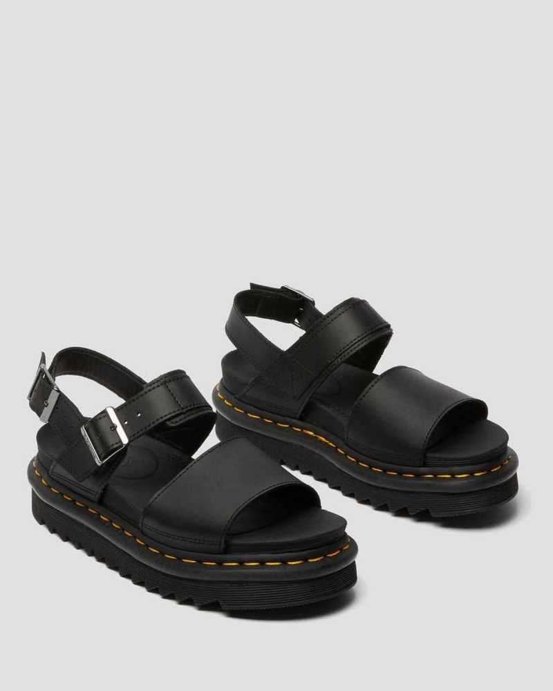 Black / Black Dr. Martens Voss Leather Strap Sandals | GPQNW6285