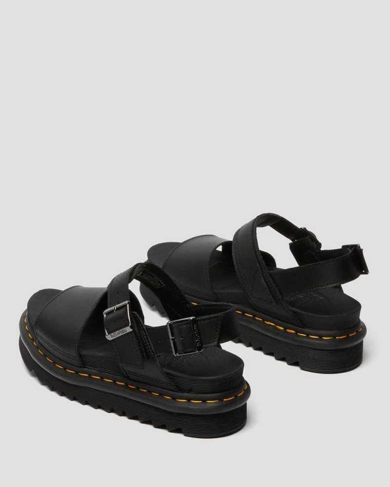 Black / Black Dr. Martens Voss Leather Strap Sandals | GPQNW6285