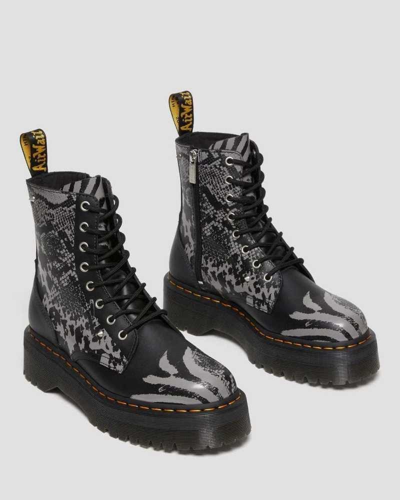 Black / Grey Dr. Martens Jadon Animal Clash Leather Platform Boots | PCFOD5429