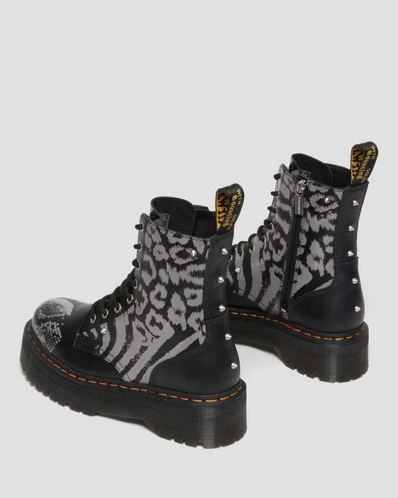 Black / Grey Dr. Martens Jadon Animal Clash Leather Platform Boots | PCFOD5429