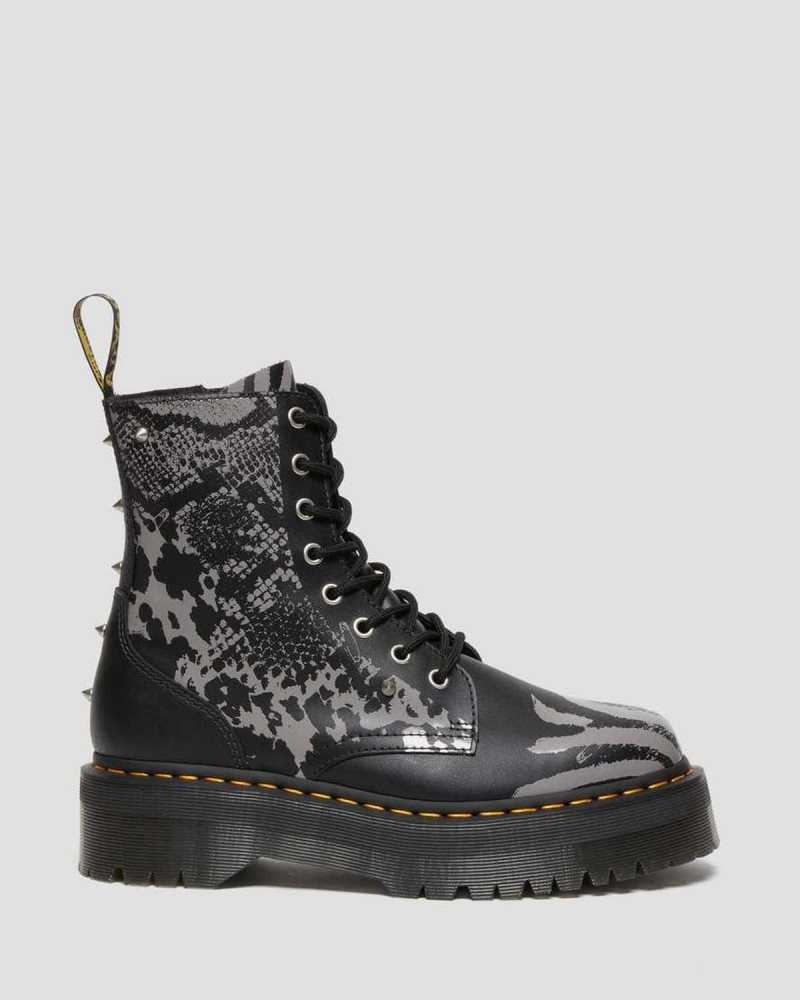 Black / Grey Dr. Martens Jadon Animal Clash Leather Platform Boots | PCFOD5429